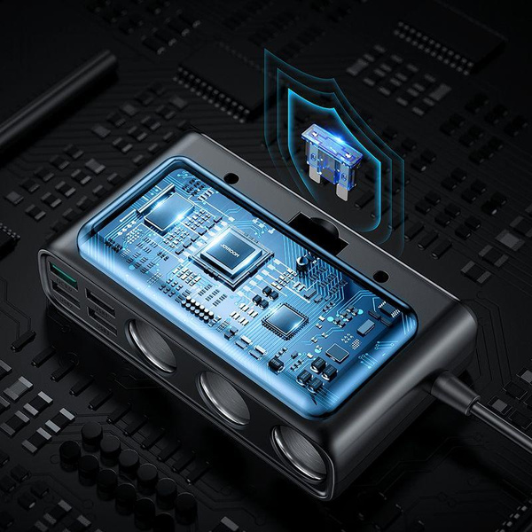 Ładowarka samochodowa 9w1 Joyroom JR-CL06 154W 5x USB-A / USB-C / 3x gniazdo zapalniczki PD QC PPS - czarna