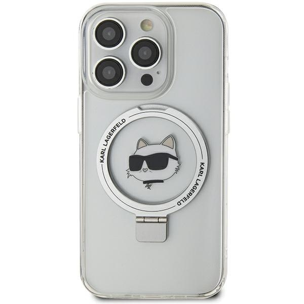 Etui Karl Lagerfeld Ring Stand Choupette Head MagSafe do iPhone 15 Pro Max - białe
