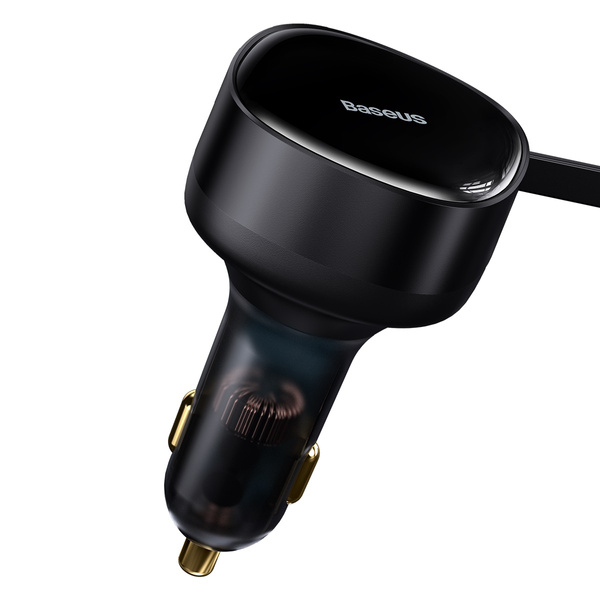 Baseus ładowarka samochodowa Enjoyment Retractable 2w1 30W czarna z kablem 1x USB-C 1x Lightning