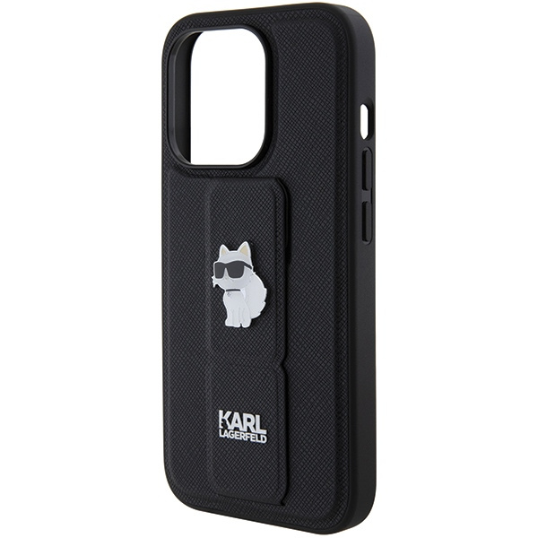 Karl Lagerfeld Gripstand Saffiano Choupette Pins case for iPhone 14 Pro - black
