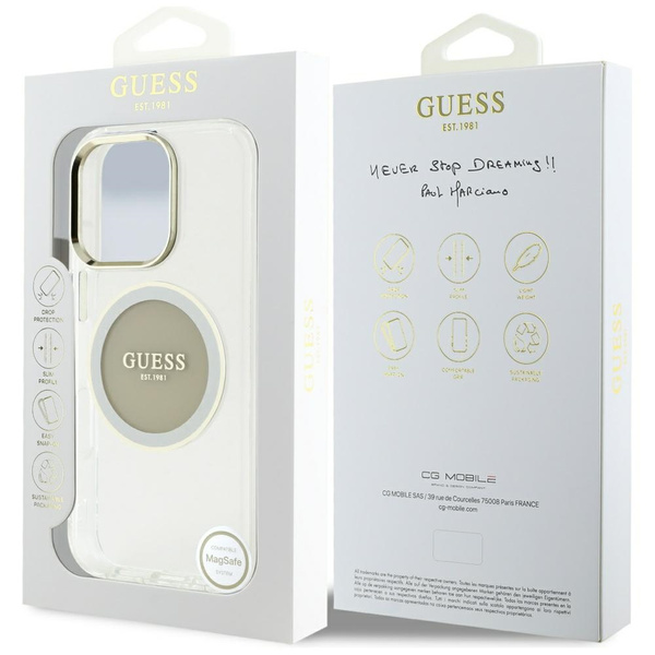 Etui Guess IML Metal Colored Circle      Classic Logo MagSafe do iPhone 16 Pro Max szary