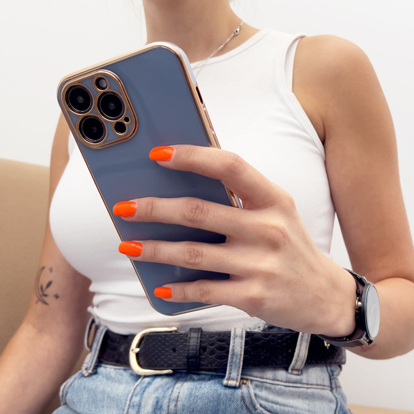 Lighting Color Case etui do iPhone 13 Pro żelowy pokrowiec ze złotą ramką niebieski