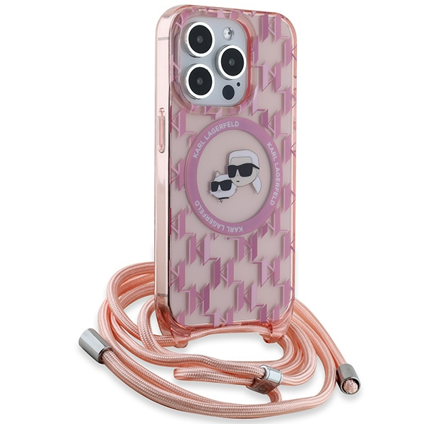KARL LAGERFELD KLHMP15LHCKCKLCP IPHONE 15 PRO 6.1" PINK/PINK HARDCASE IML CROSSBODY MONOGRAM KARL & CHOUPETTE HEAD MAGSAFE