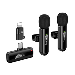 Mikrofon bezprzewodowy podwójny Lightning / USB C Hoco L20A czarny