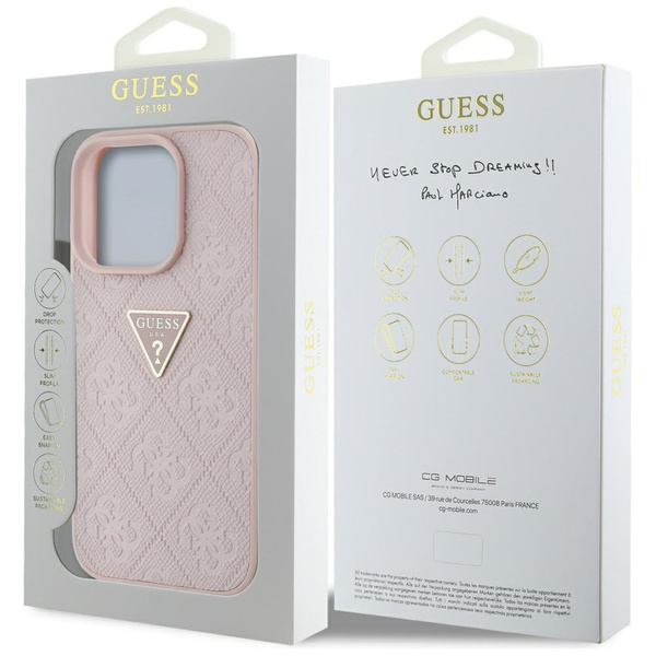 Etui Guess Hot Stamp 4G Pattern Triangle Metal Logo do iPhone 16 Pro różowy