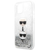Etui Karl Lagerfeld Liquid Glitter Karl&Choupette Head na iPhone 13 mini - srebrne