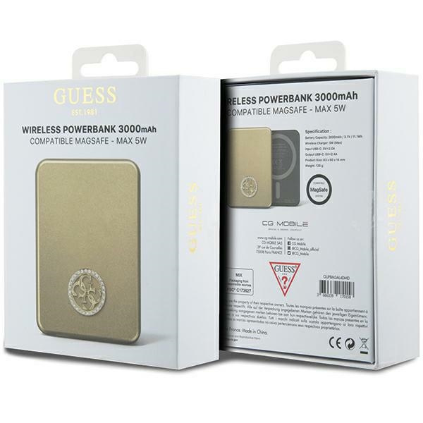 Guess Powerbank indukcyjny 5WGUPBM3AL4DMD 3000mAh złoty/gold MagSafe 4G Strassed Metal Logo