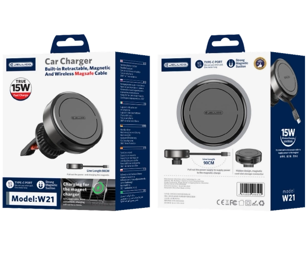 JELLICO uchwyt samochodowy MagSafe z ładowaniem bezprzewodowym W21 15W Czarny