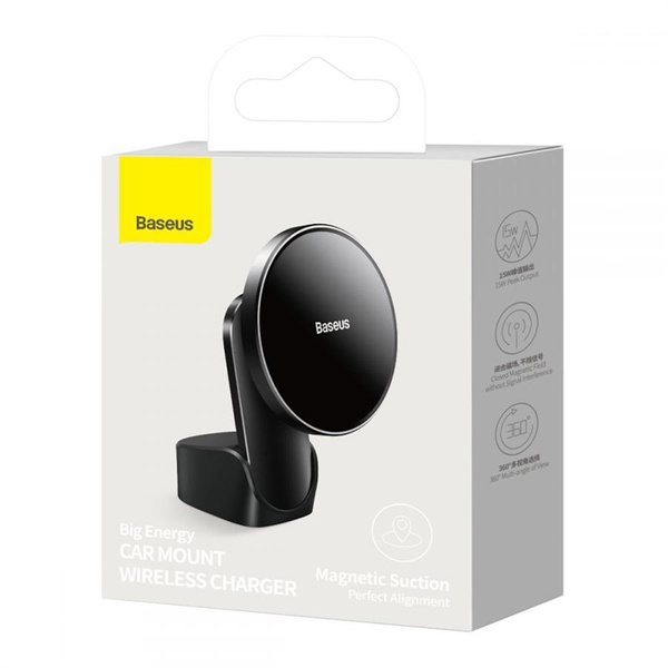 Baseus magnetic car phone holder wireless Qi charger 15 W (MagSafe compatible for iPhone) black (WXJN-01)