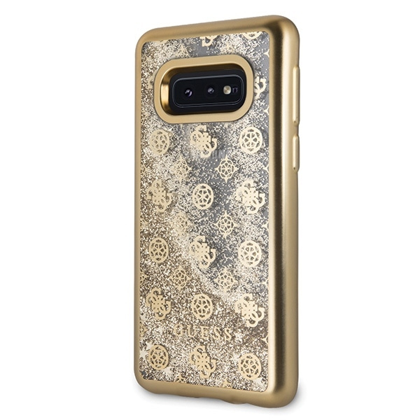 GUESS GUHCS10LPEOLGGO S10E G970 ZŁOTY /GOLD HARD CASE 4G PEONY LIQUID GLITTER