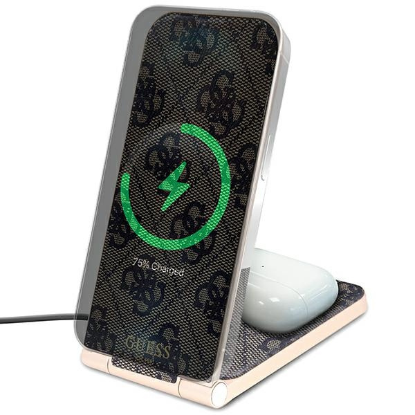 Guess składana ład. indukcyjna2w1 GUDCFAL4PEGW 15W brązowy/brown 4G Pattern MagSafe