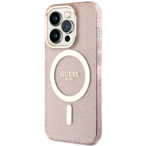 Guess GUHMP14LHCMCGP iPhone 14 Pro 6.1"różowy/pink hardcase Glitter Gold MagSafe