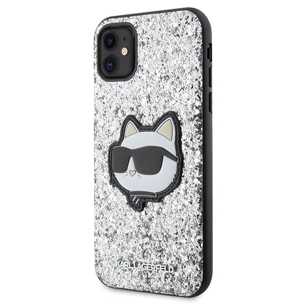 Etui Karl Lagerfeld Glitter Choupette Patch na iPhone 11 / Xr - srebrne