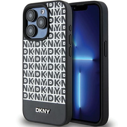 DKNY DKHMP15LPSOSPK iPhone 15 Pro6.1" czarny/black hardcase Leather Printed Pattern Metal Logo MagSafe