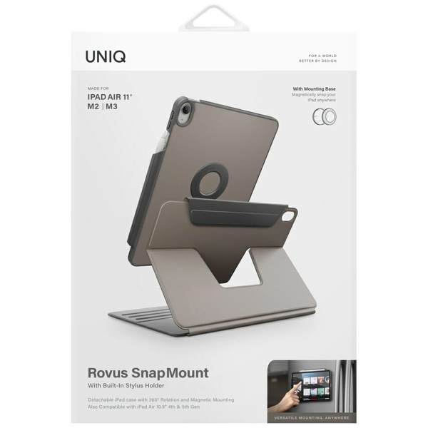 Etui UNIQ Rovus Snapmount Magnetic 360   Rotating Detachable do iPad Air 11" (M2/M3) / iPad Air 10.9" (2022/2020) szary