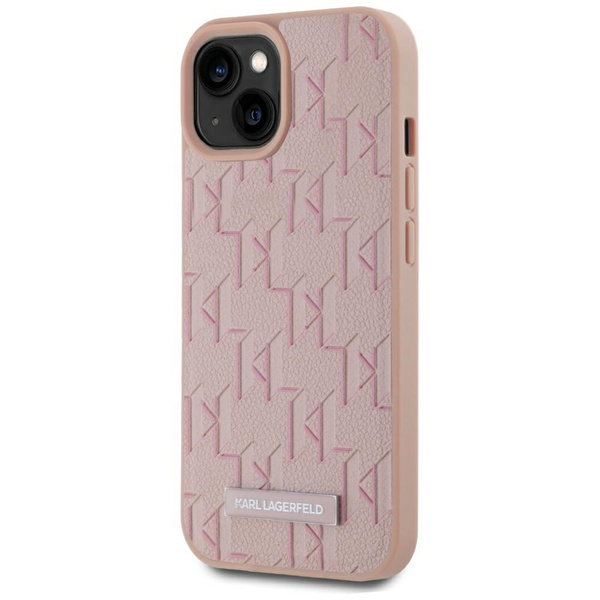 Etui Karl Lagerfeld Leather Monogram     Metal Logo MagSafe do iPhone 15 różowy
