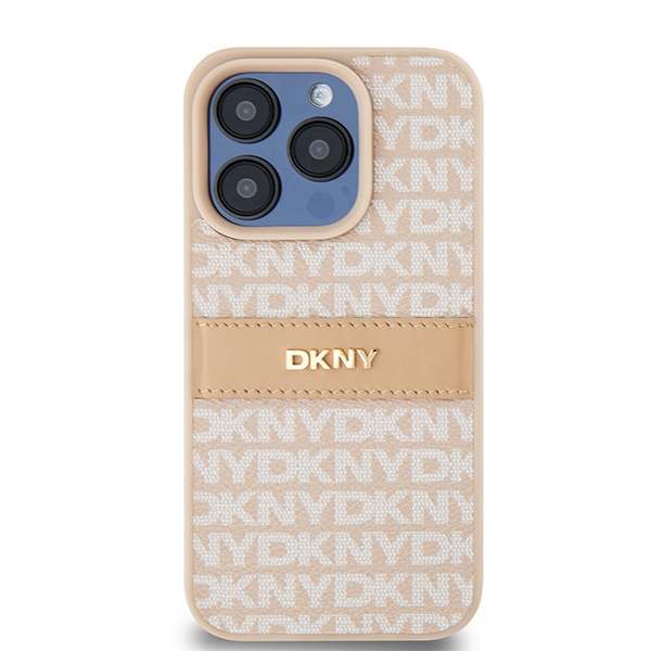 DKNY DKHCP15LPRTHSLP iPhone 15 Pro6.1" różowy/pink hardcase Leather Mono Stripe & Metal Logo