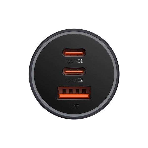 Baseus Golden Contactor Pro ładowarka samochodowa USB-A + 2x USB-C 65W ciemnoszary (CGJP010013)