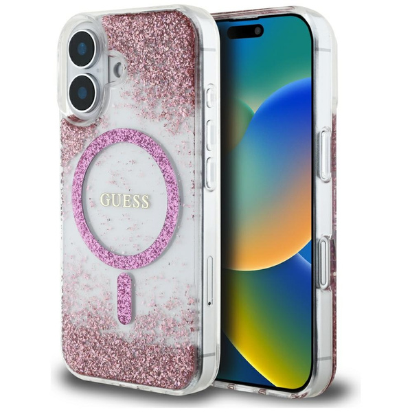 Etui Guess HC Resin Bottom Glitter do iPhone 16 MagSafe różowy