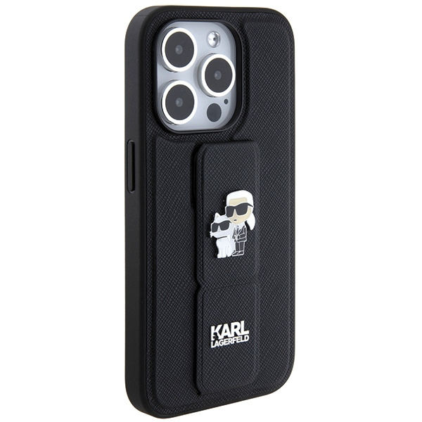 Etui Karl Lagerfeld Gripstand Saffiano Karl&Choupette Pins na iPhone 14 Pro - czarne