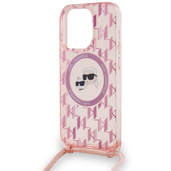KARL LAGERFELD KLHMP15LHCKCKLCP IPHONE 15 PRO 6.1" PINK/PINK HARDCASE IML CROSSBODY MONOGRAM KARL & CHOUPETTE HEAD MAGSAFE