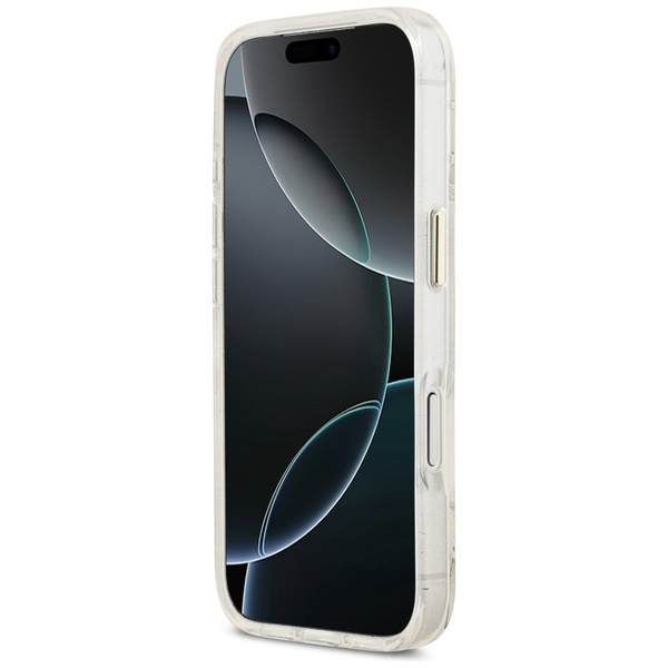 Etui Guess IML Glitter Flowers Triangle MagSafe do iPhone 17 Pro biały