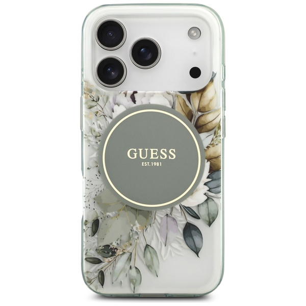 Etui Guess IML Flower & Tonal Circle MagSafe do iPhone 17 Pro zielony
