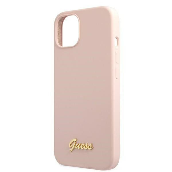 Guess GUHMP13MLSLMGLP iPhone 13 / 14 /15 6.1" jasnoróżowy/light pink hardcase Silicone Script Gold Logo Magsafe