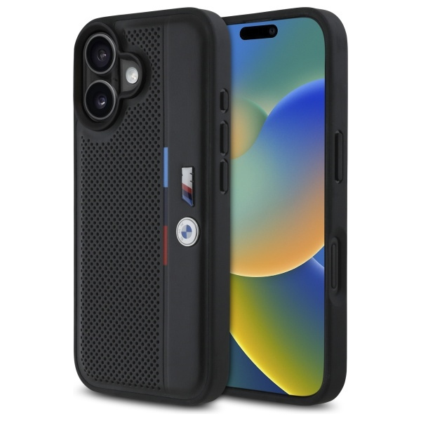 BMW BMHCP16S23PUPVK iPhone 16 6.1" czarny/black hardcase M Perforated Tricolor Detail Line