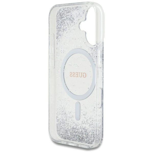 Etui Guess HC Resin Bottom Glitter do    iPhone 16 MagSafe srebrny