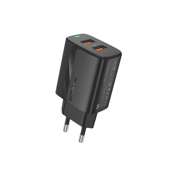 FONENG ładowarka sieciowa EU63 2.4A 12W 2xUSB + kabel USB-C Czarny