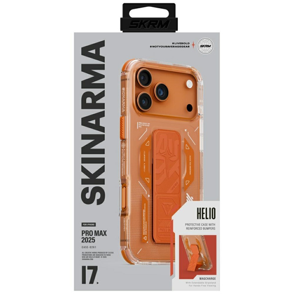 Etui Skinarma Helio do iPhone 17 Pro Max Magnetic Charging + Grip Stand pomarańczowy