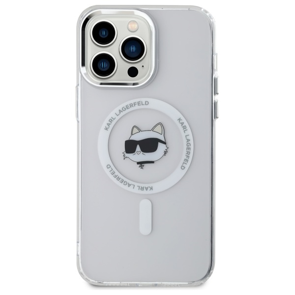 Karl Lagerfeld KLHMP13XHLSCHH iPhone 13   Pro Max 6.7" biały/white hardcase IML Metal Choupette Head MagSafe