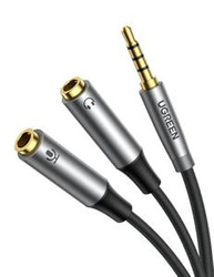Ugreen Rozdzielacz AUX do słuchawek i mikrofonu 1 x męski 3,5 mm, 2 x żeński 3,5 mm 20cm czarny (AV192 50254)