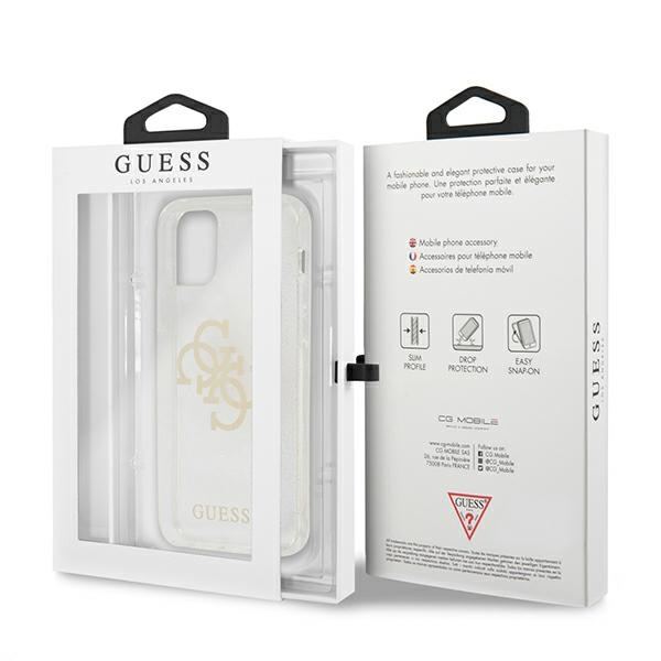 Guess GUHCP12LPCUGL4GTR iPhone 12 ProMax 6,7" transparent hard case Glitter 4G Big Logo