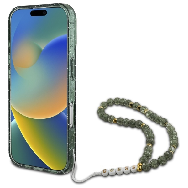 Guess GUHMP16MHGCRELSA iPhone 16 Plus6.7" zielony/green hardcase IML Glitter With Pearl Strap MagSafe