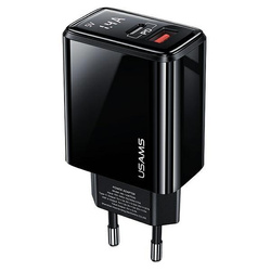 USAMS Ład. siec. 1xUSB-C+1xUSB T40 20W LED (only head) PD3.0 +QC3.0 Fast Charging czarny/black CC133TC01 (US-CC133)