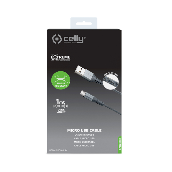 KABEL USB CELLY - MICRO USB - NYLON SILVER WYPRZEDAŻ