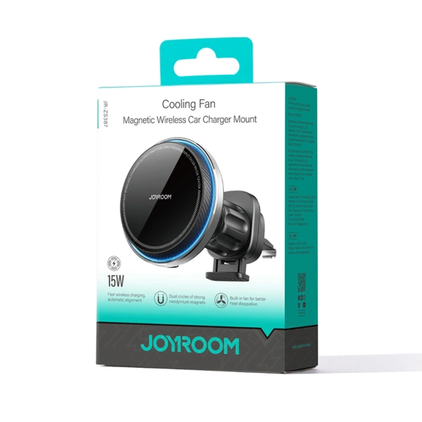 Joyroom uchwyt samochodowy do telefonu z ładowarką indukcyjną (kompatybilną z MagSafe) z wentylatorem na kratkę nawiewu - czarny (JR-ZS387)