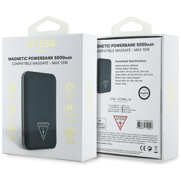 Powerbank indukcyjny Guess Grained       Triangle 5000mAh 15W USB-C MagSafe niebieski