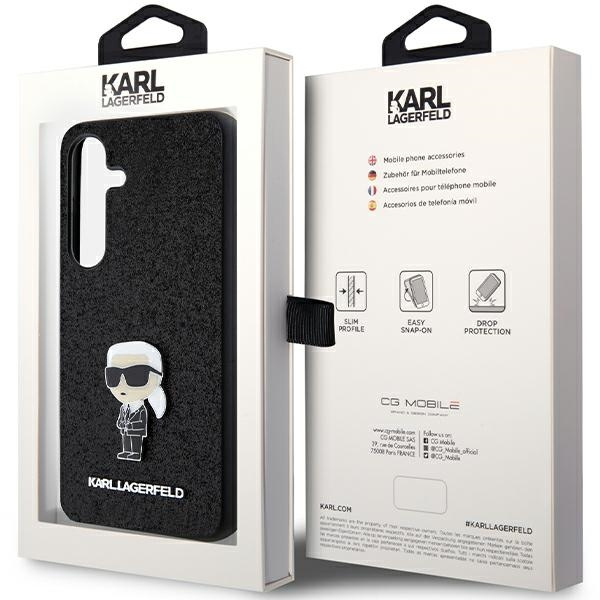 KARL LAGERFELD KLHCS24MGKNPSK S24+ S926 CZARNY/BLACK HARDCASE FIXED GLITTER IKONIK LOGO METAL PIN