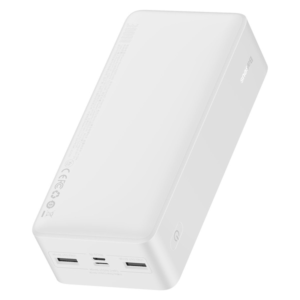 BASEUS BIPOW POWERBANK WITH DISPLAY 30000MAH 15W WHITE (OVERSEAS EDITION) + USB-A - MICRO USB CABLE 0.25M WHITE (PPBD050202)
