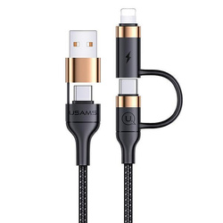 USAMS KABEL PLECIONY U62 2XUSB-C/USB-A /LIGHTNING 1,2M PD FAST CHARGE CZARNY /BLACK SJ483USB01 (US-SJ483)