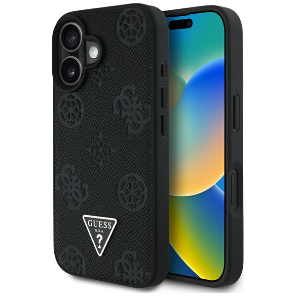 Etui Guess Grained Hot Stamp Peony       Triangle Logo MagSafe do iPhone 16 czarny