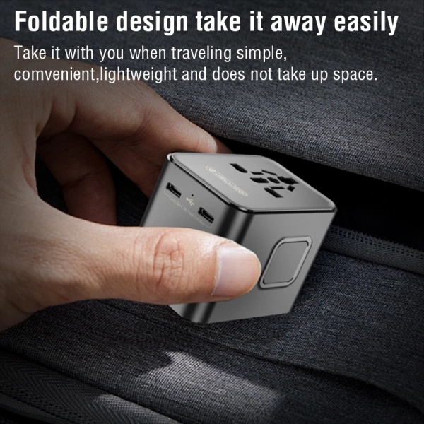 JELLICO universal travel adapter S9 PD 2xUSB-C + 1xUSB 3.4A Max 2500W Black