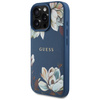 Etui Guess Grained Printed Flower        Pattern MagSafe do iPhone 16 Pro niebieski