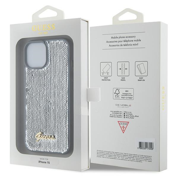 Guess GUHCP15SPSFDGSS iPhone 15 / 14 / 13 6.1" srebrny/silver hardcase Sequin Script Metal