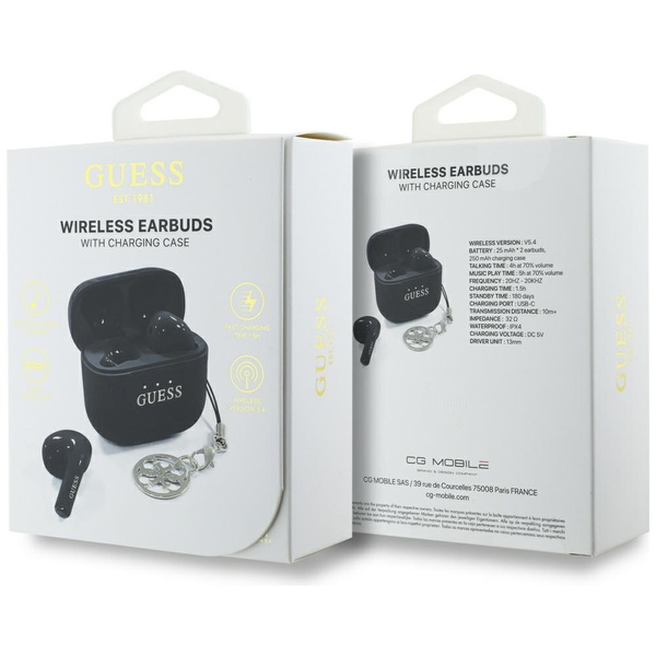 Słuchawki TWS Guess Glossy Effect        Printed Classic Logo & Charm czarny