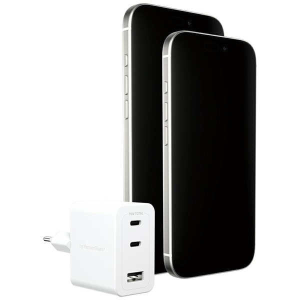 Ładowarka sieciowa empower by            PanzerGlass Turbo 70W 2x USB-C USB-A srebrno-biały