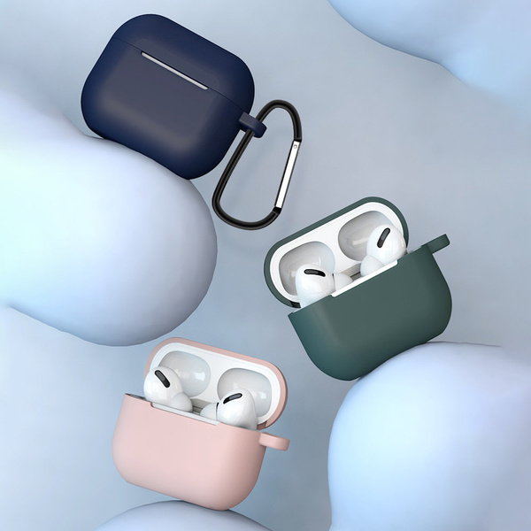 CASE FOR AIRPODS 3 SILICONE SOFT CASE FOR HEADPHONES + KEYCHAIN LOBSTER CLASP PENDANT BLACK (CASE D)